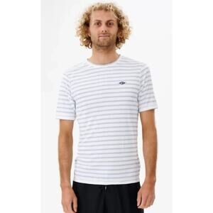 Rip Curl Surflite UPF 50+ Rash Guard Mens Small White Blue Striped‎ Surf Shirt